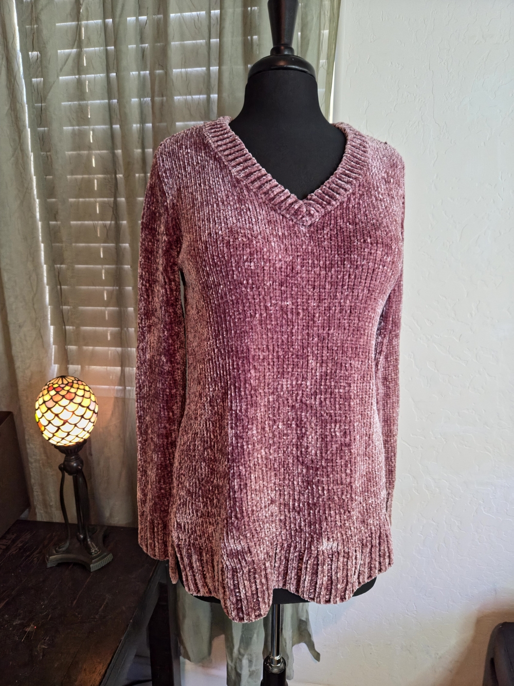 Orvis Chenille V-Neck Sweater - Rose Mauve #0352